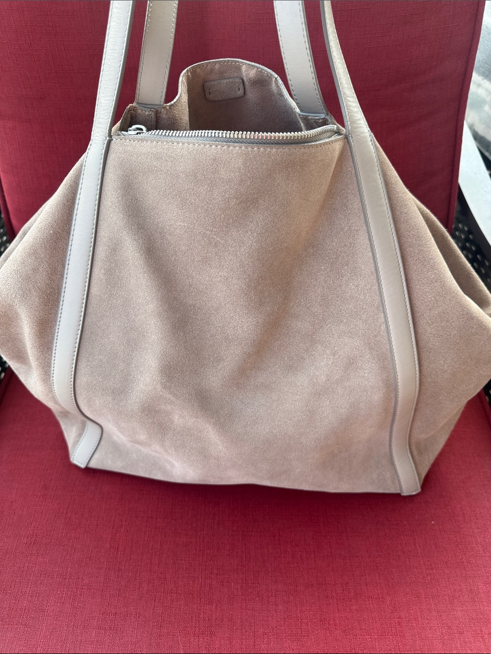 Reiss Taupe Suede Tote with Light Gray Trim - Picture 2 of 16